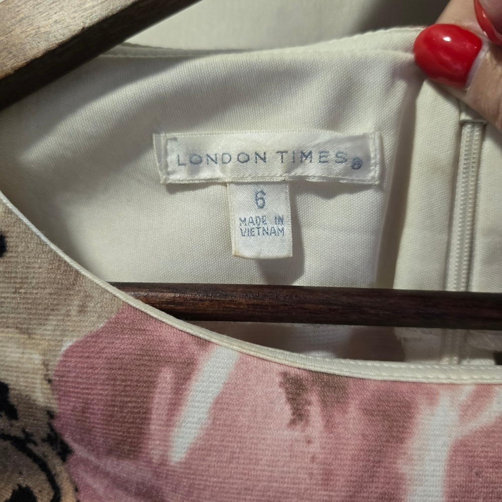 London Times Floral Sheath Dress Pink Black Beige Women's Size 6 - Picture 2 of 5